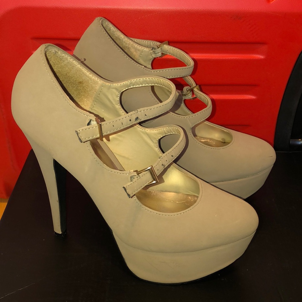 Tan Pumps 6 inch heels with two straps